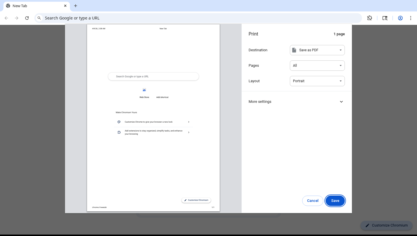 打印对话框截图 — Ctrl+P 触发的系统打印对话框